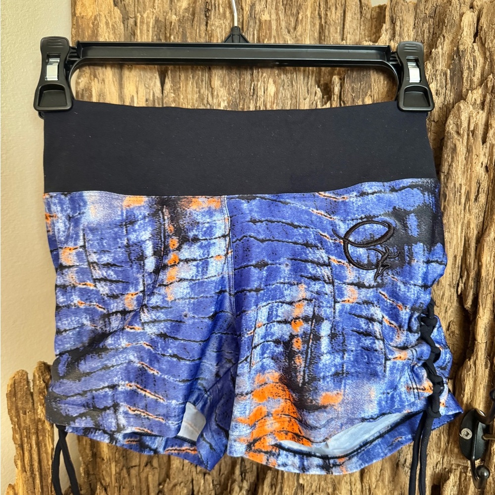 Snake Skin Blue & Orange Women's Workout Shorts Medium Small Tie Sides